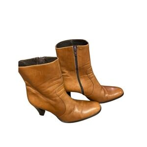 Charles David Leather Western Festival Zip Mid Boots Golden Brown Sleek US 9